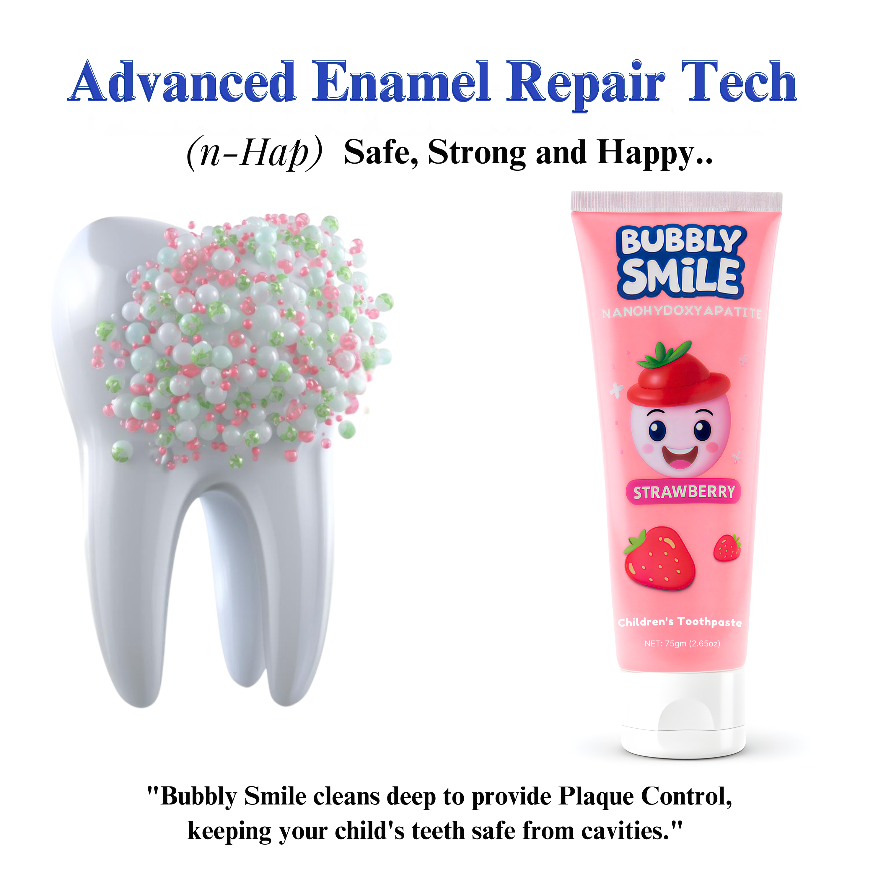 Bubbly Smile Kids Nano Hydroxyapatite Toothpaste Set – Fluoride-Free + Bonus Soft Toothbrush