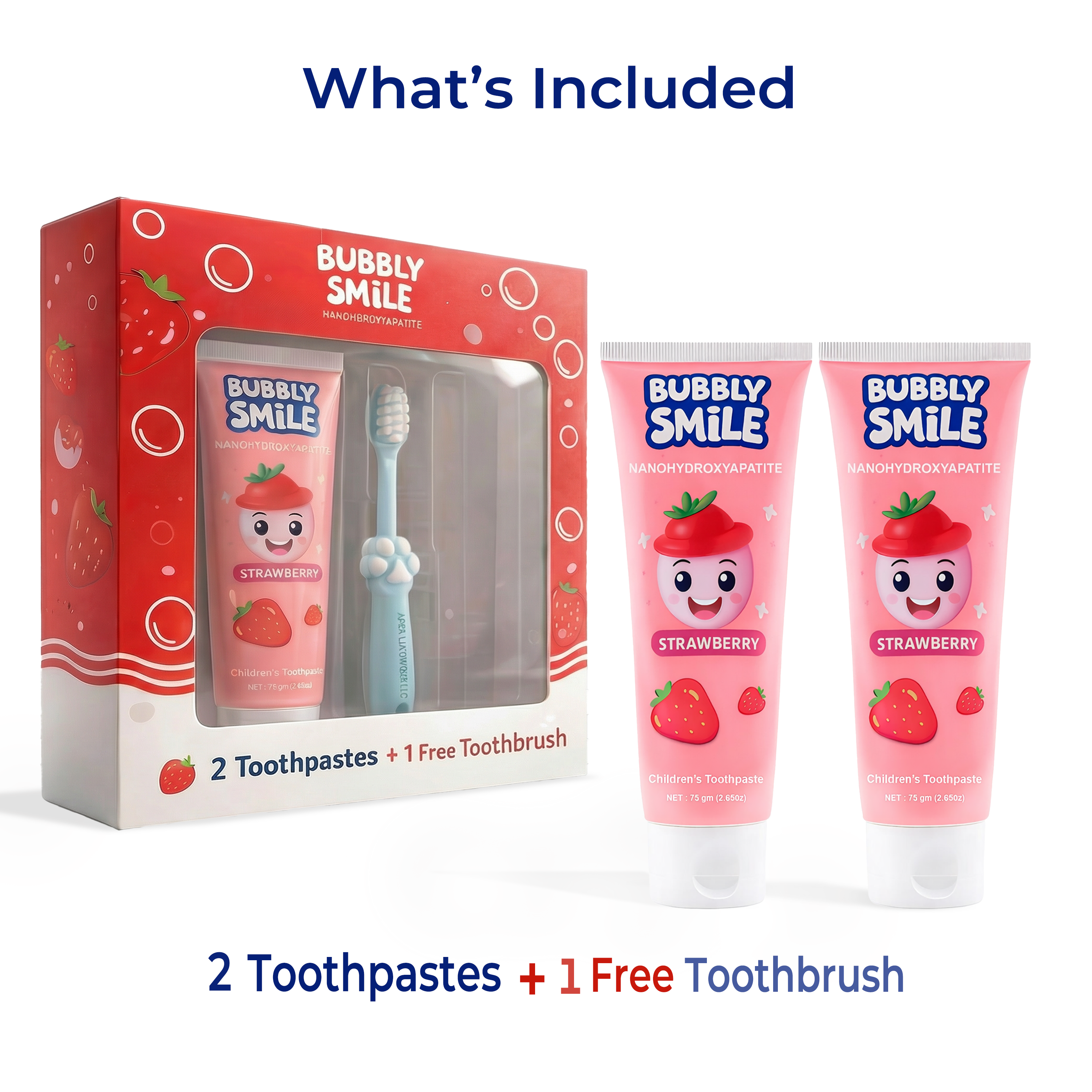 Bubbly Smile Kids Nano Hydroxyapatite Toothpaste Set – Fluoride-Free + Bonus Soft Toothbrush